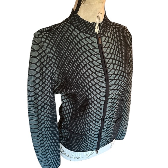 Armani Collezioni Textured Jacquard Zip Jacket Gray Green Mock Neck Sz 4 Short - Picture 3 of 12